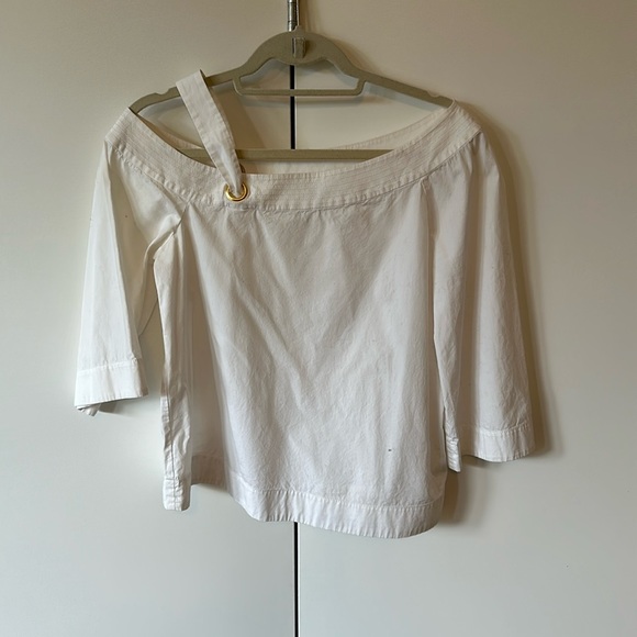 Trina Turk - asymmetrical cold shoulder blouse, white - S - Picture 2 of 2